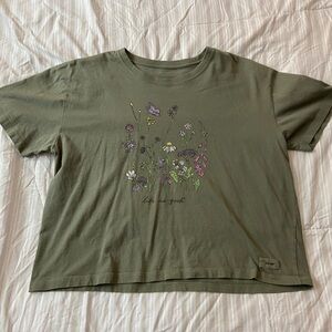 Life is Good Olive Green Floral T-Shirt